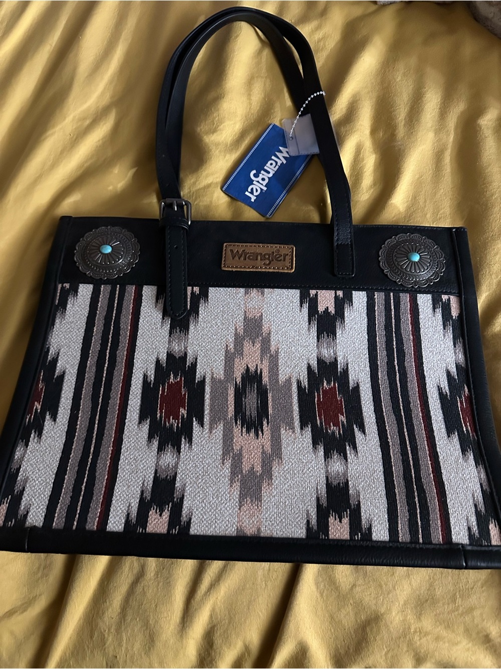 Wrangler Black, Beige & Burgundy Southwestern Tote